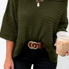 Discount Dear-Lover Textured Knit Drop Shoulder Short Sleeve Sweater Green
