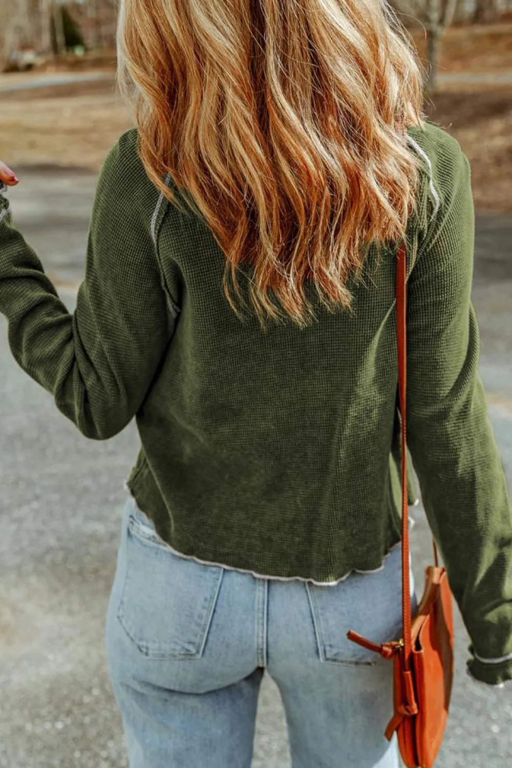 Clearance Dear-Lover Green Textured Round Neck Long Sleeve Top Jungle Green