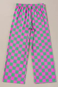 Best Dear-Lover 2-Tone Checked Print High Waist Wide Leg Pants Green
