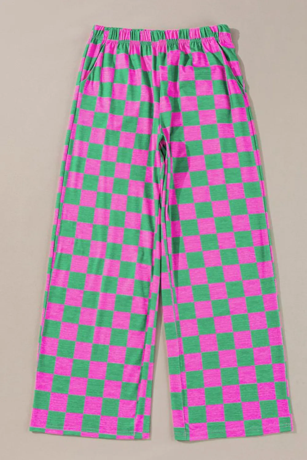Best Dear-Lover 2-Tone Checked Print High Waist Wide Leg Pants Green