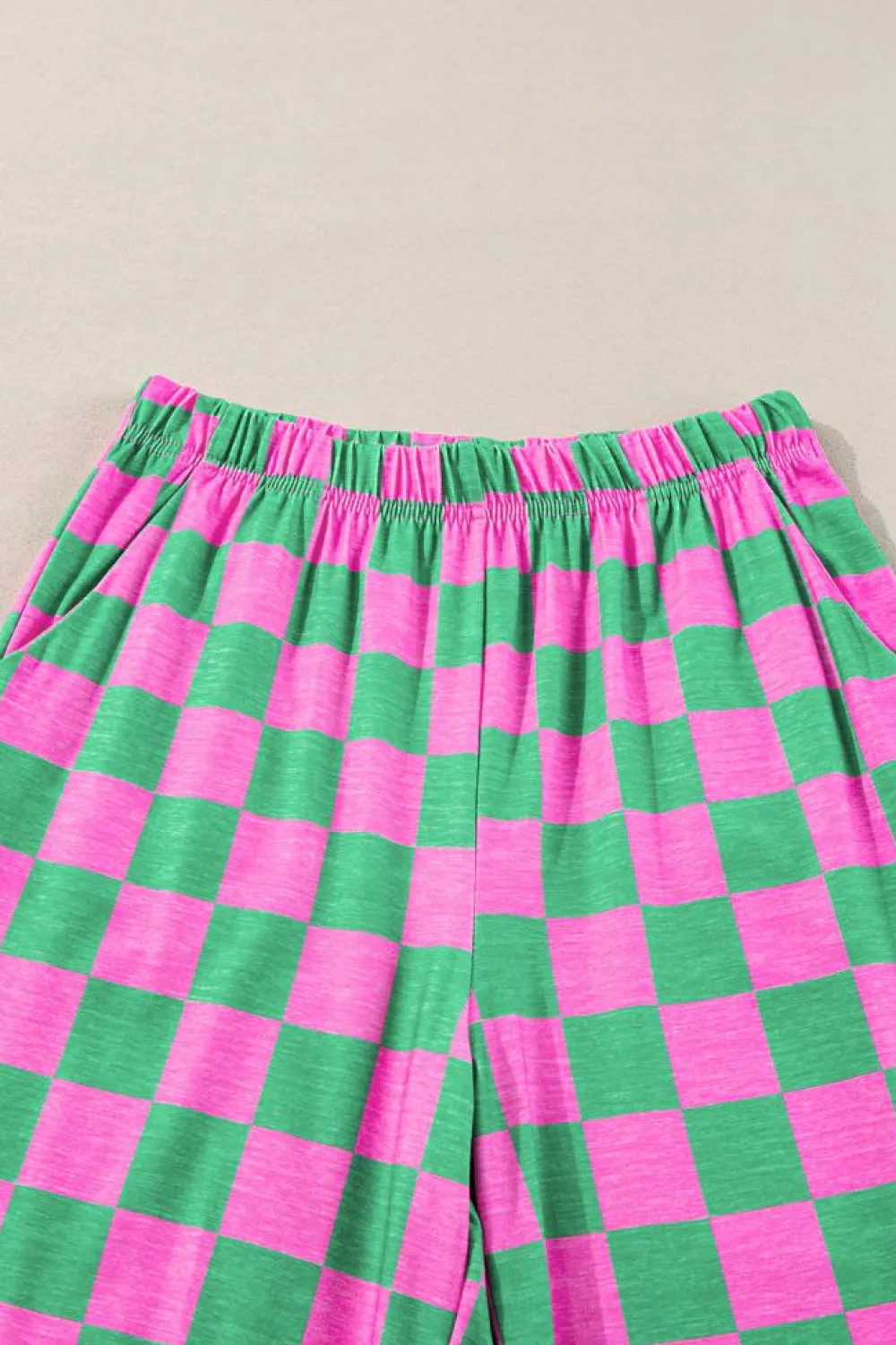Best Dear-Lover 2-Tone Checked Print High Waist Wide Leg Pants Green