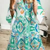 New Dear-Lover Tribal Bracelet Sleeve Buttoned Mini Dress Green