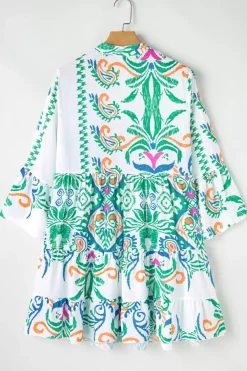 New Dear-Lover Tribal Bracelet Sleeve Buttoned Mini Dress Green