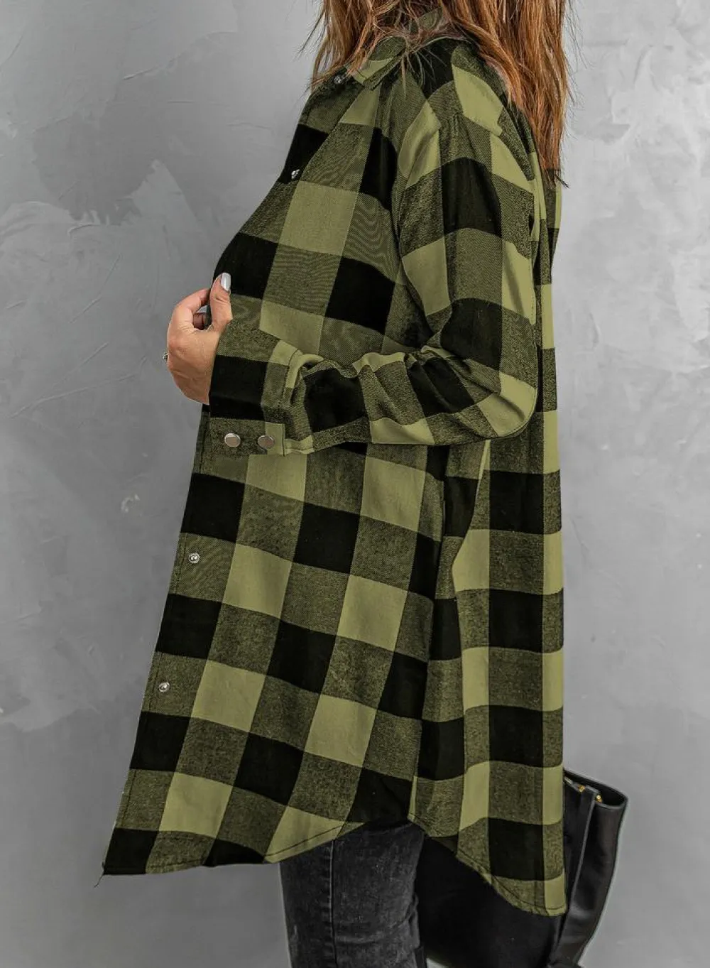 Discount Dear-Lover Turn-down Collar Plaid Shirt Coat Green
