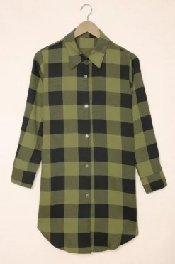 Discount Dear-Lover Turn-down Collar Plaid Shirt Coat Green