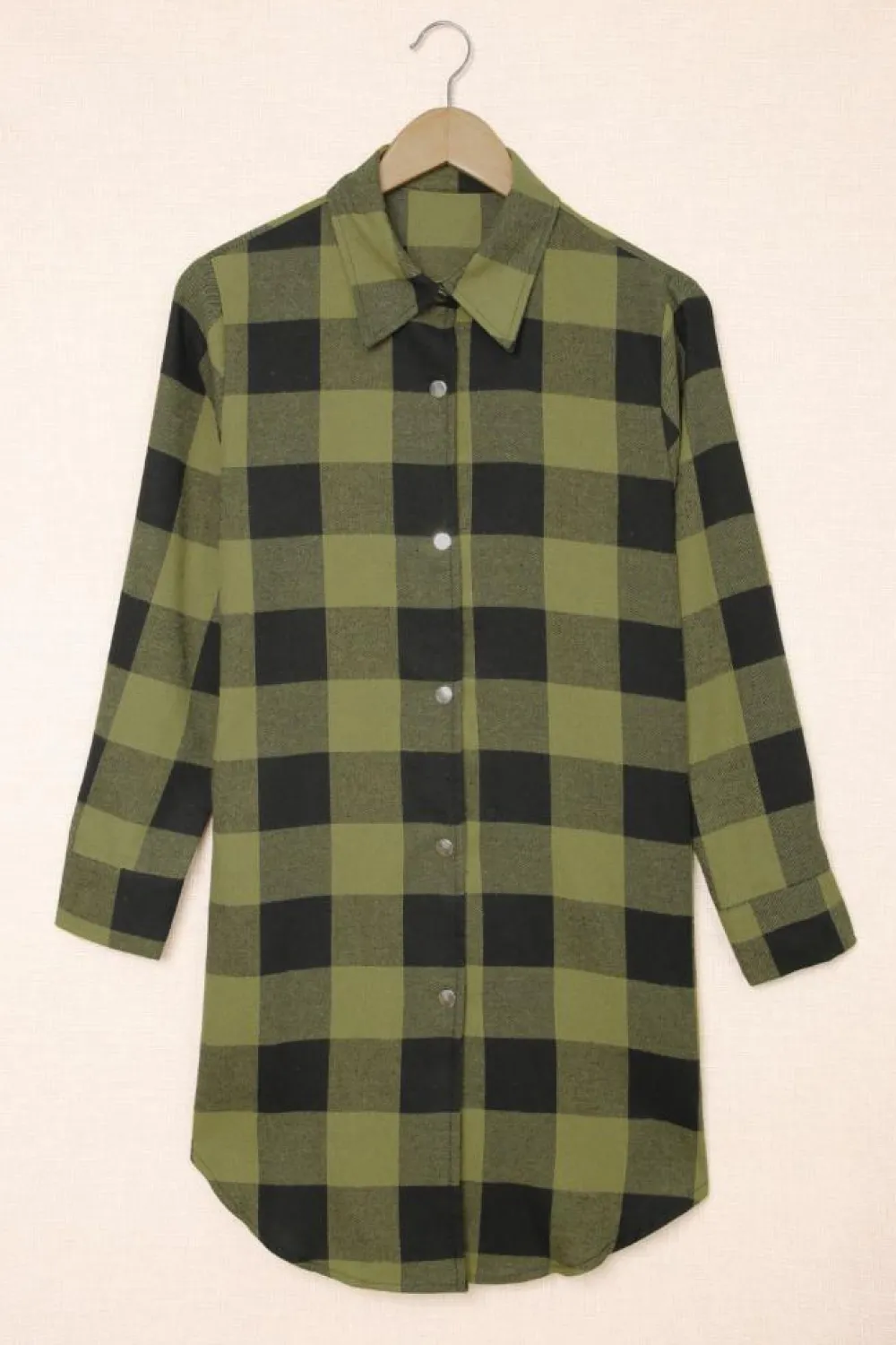 Discount Dear-Lover Turn-down Collar Plaid Shirt Coat Green