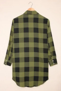 Discount Dear-Lover Turn-down Collar Plaid Shirt Coat Green
