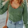 New Dear-Lover U Neck Textured Long Sleeve Top Green