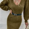 Best Dear-Lover V Neck Bodycon Sweater Dress Green