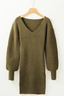 Best Dear-Lover V Neck Bodycon Sweater Dress Green