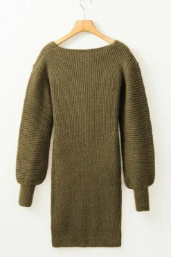 Best Dear-Lover V Neck Bodycon Sweater Dress Green