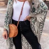 Best Dear-Lover Vintage Floral Print Long Split Open Front Kimono Green