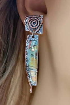Sale Dear-Lover Vintage Marbled Pattern Alloy Earrings Green