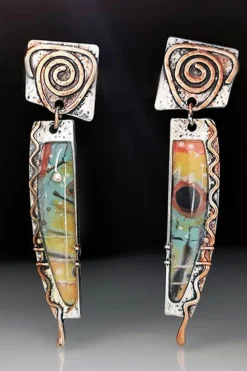Sale Dear-Lover Vintage Marbled Pattern Alloy Earrings Green