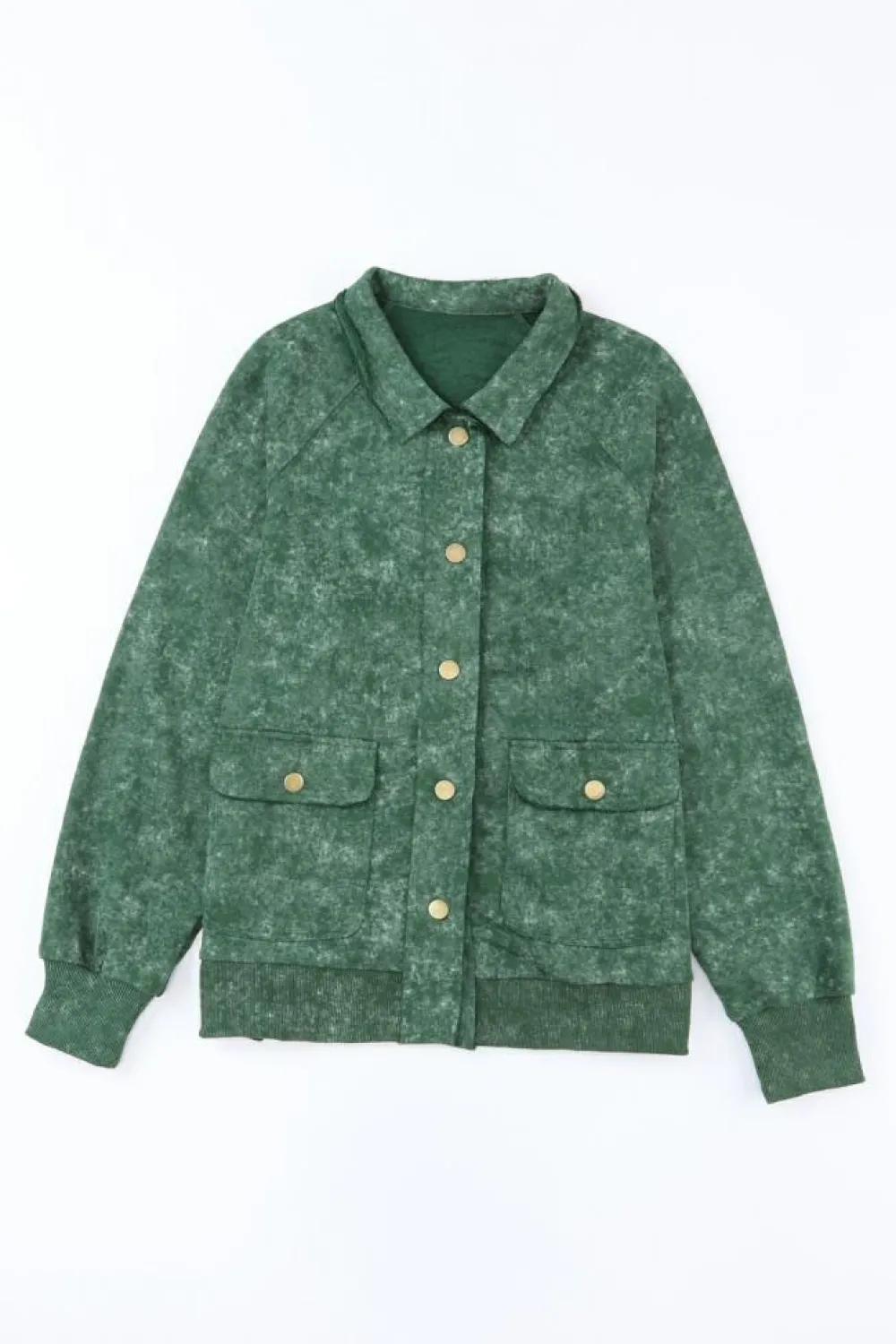 Outlet Dear-Lover Vintage Washed Flap Pocket Button Shacket Green