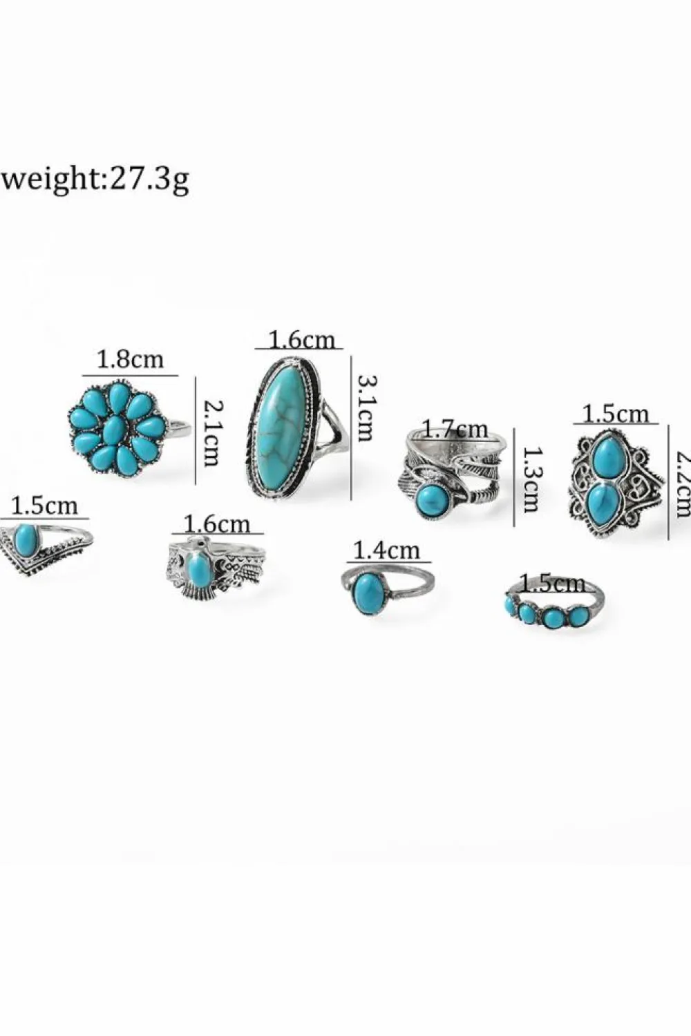 Fashion Dear-Lover Vintage Western Turquoise 8-piece Ring Set Green
