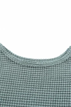 Online Dear-Lover Waffle Knit Drop Shoulder Long Sleeve Top Green