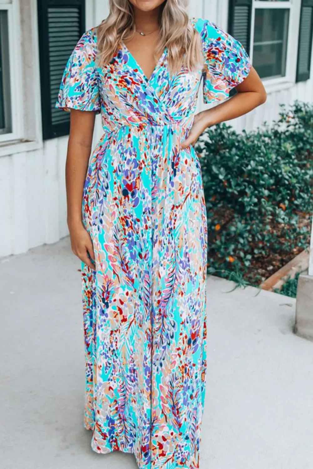 Outlet Dear-Lover Wrap V Neck Floral Maxi Dress Green