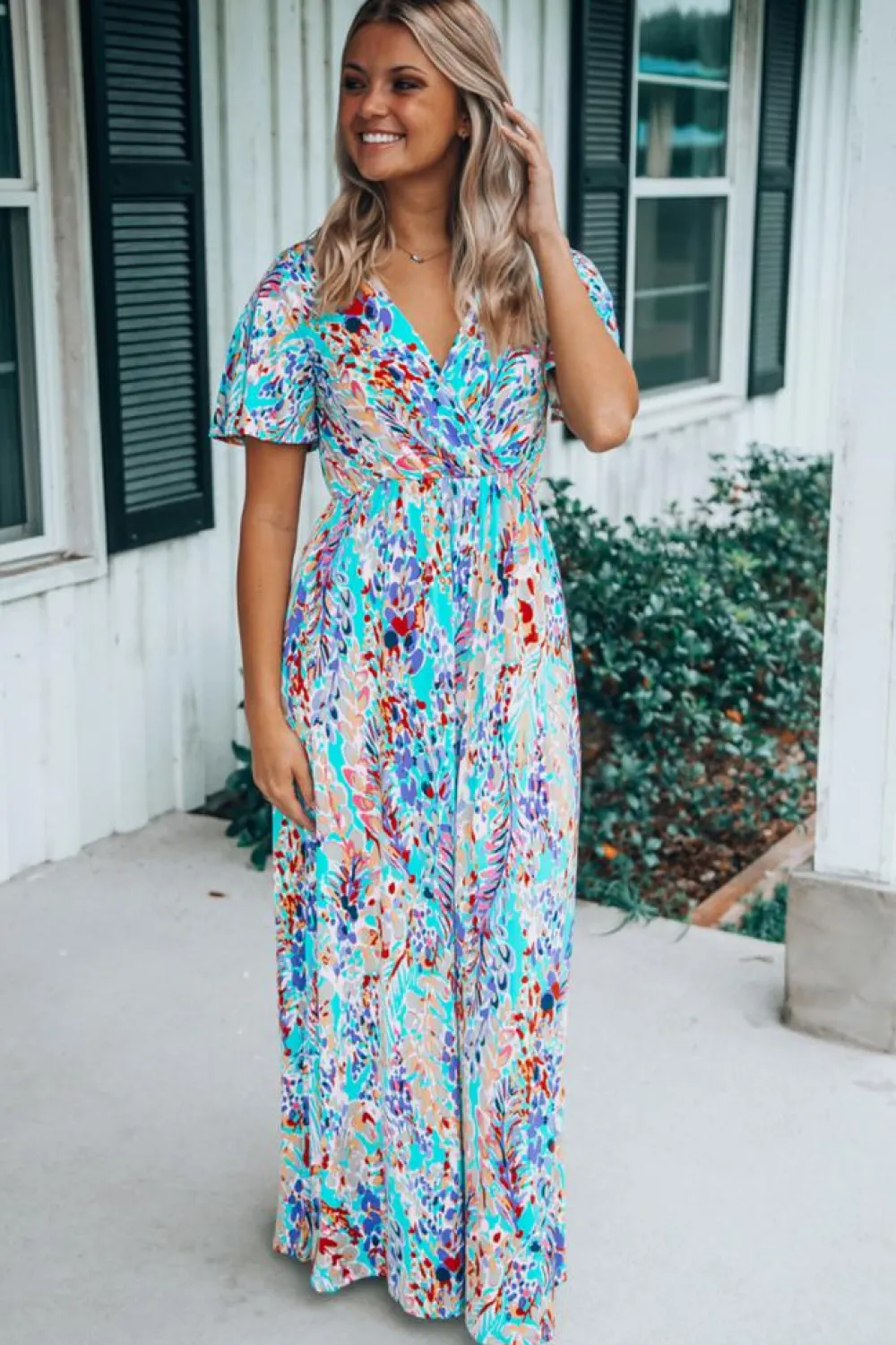 Outlet Dear-Lover Wrap V Neck Floral Maxi Dress Green