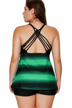 Outlet Dear-Lover ish Strappy Hollow-out Back Tankini Green