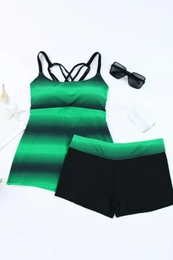 Outlet Dear-Lover ish Strappy Hollow-out Back Tankini Green