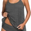 Discount Dear-Lover Grey Lace Overlay Spaghetti Straps Tankini Swimsuit Gray