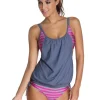 Hot Dear-Lover Grey Layered-Style Striped Tankini with Triangular Briefs Gray