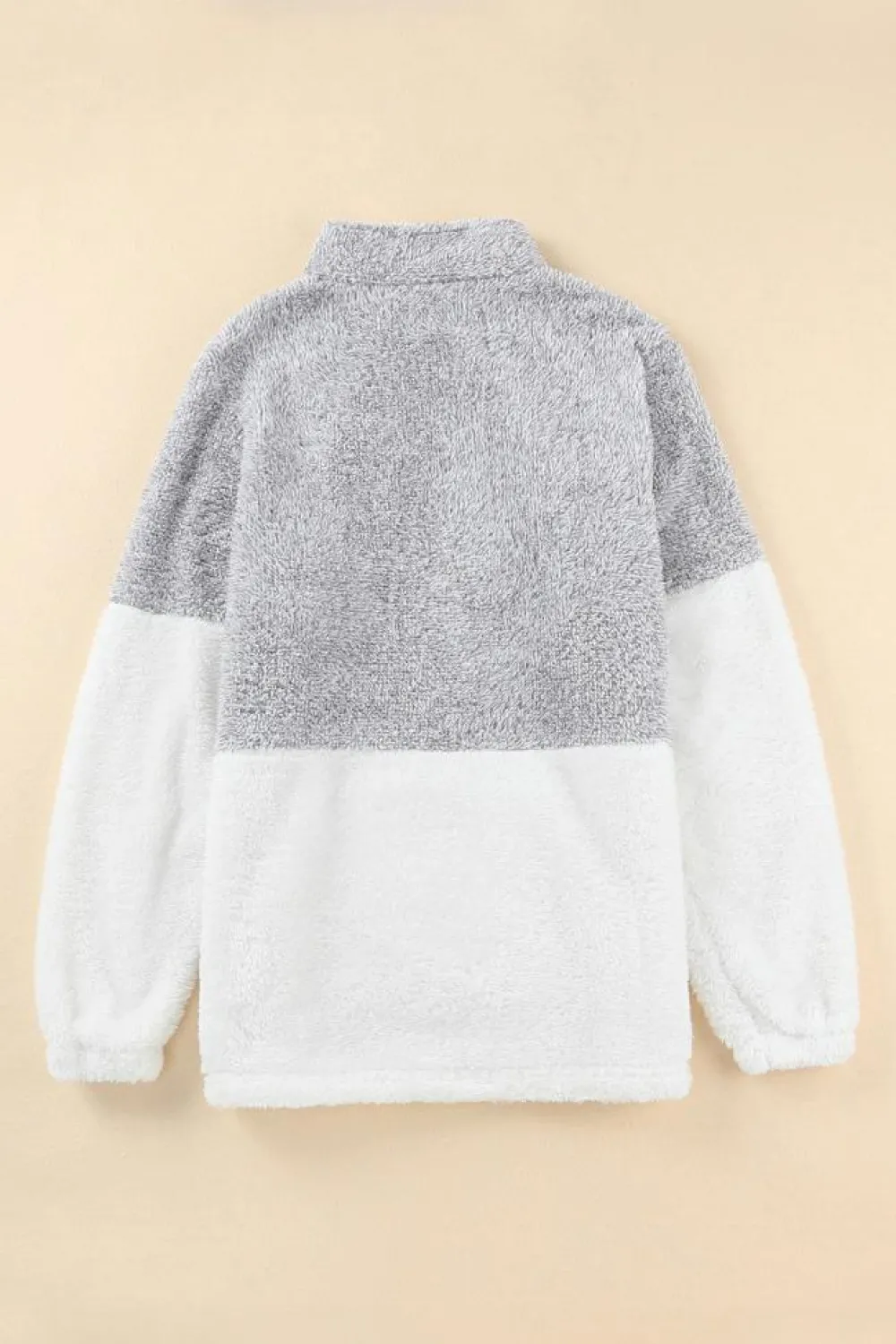 Hot Dear-Lover Grey Zip Neck Oversize Fluffy Fleece Pullover Gray