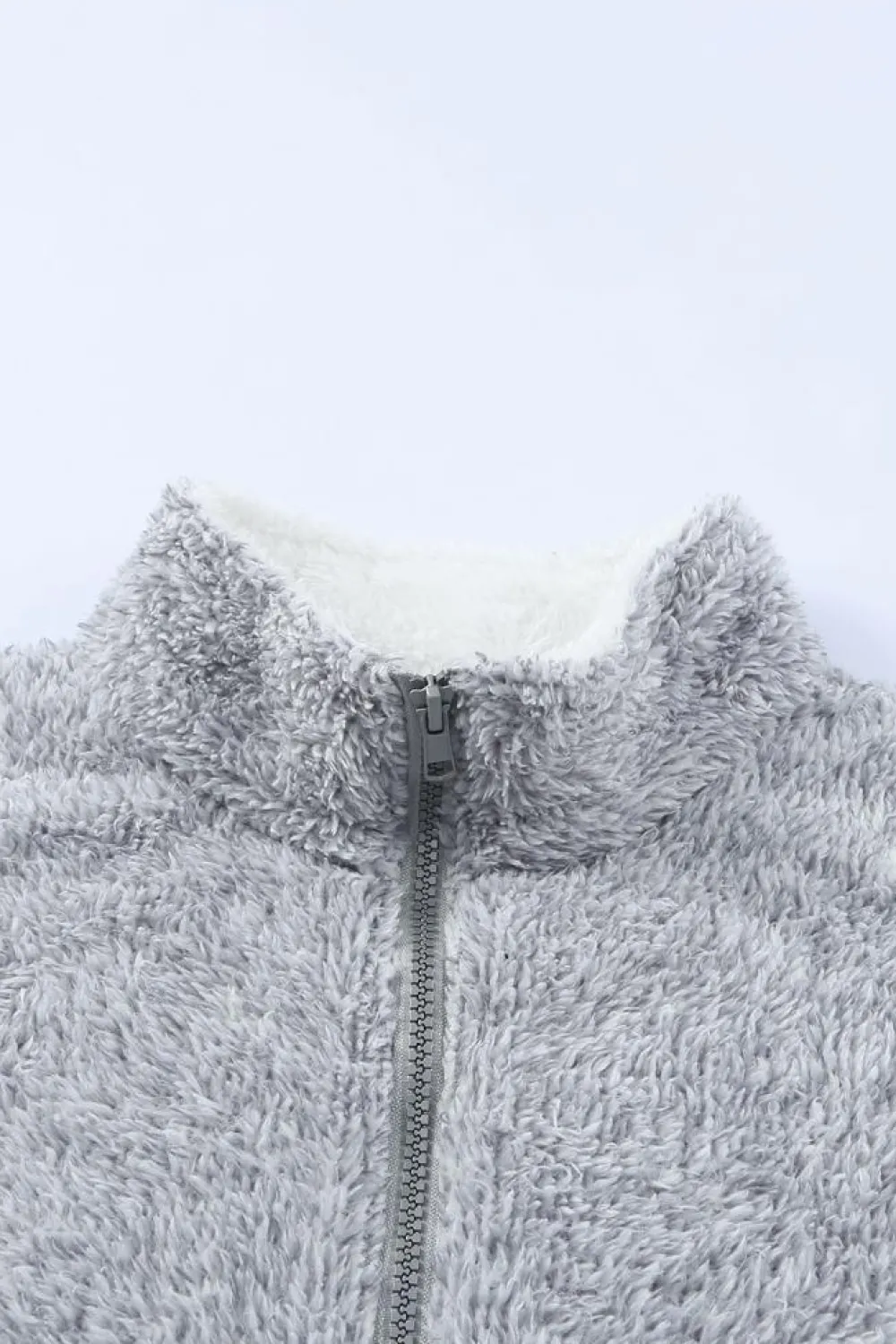 Hot Dear-Lover Grey Zip Neck Oversize Fluffy Fleece Pullover Gray