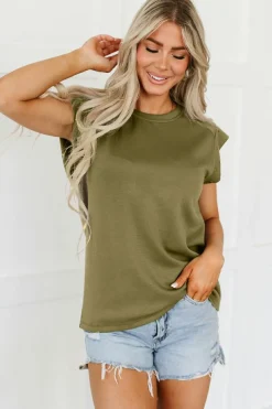 Online Dear-Lover Studded Short Sleeve Top Guacamole Green