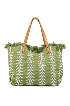 Best Dear-Lover Two Tone Woven Tasseled Trim Large Shoulder Bag Guacamole Green