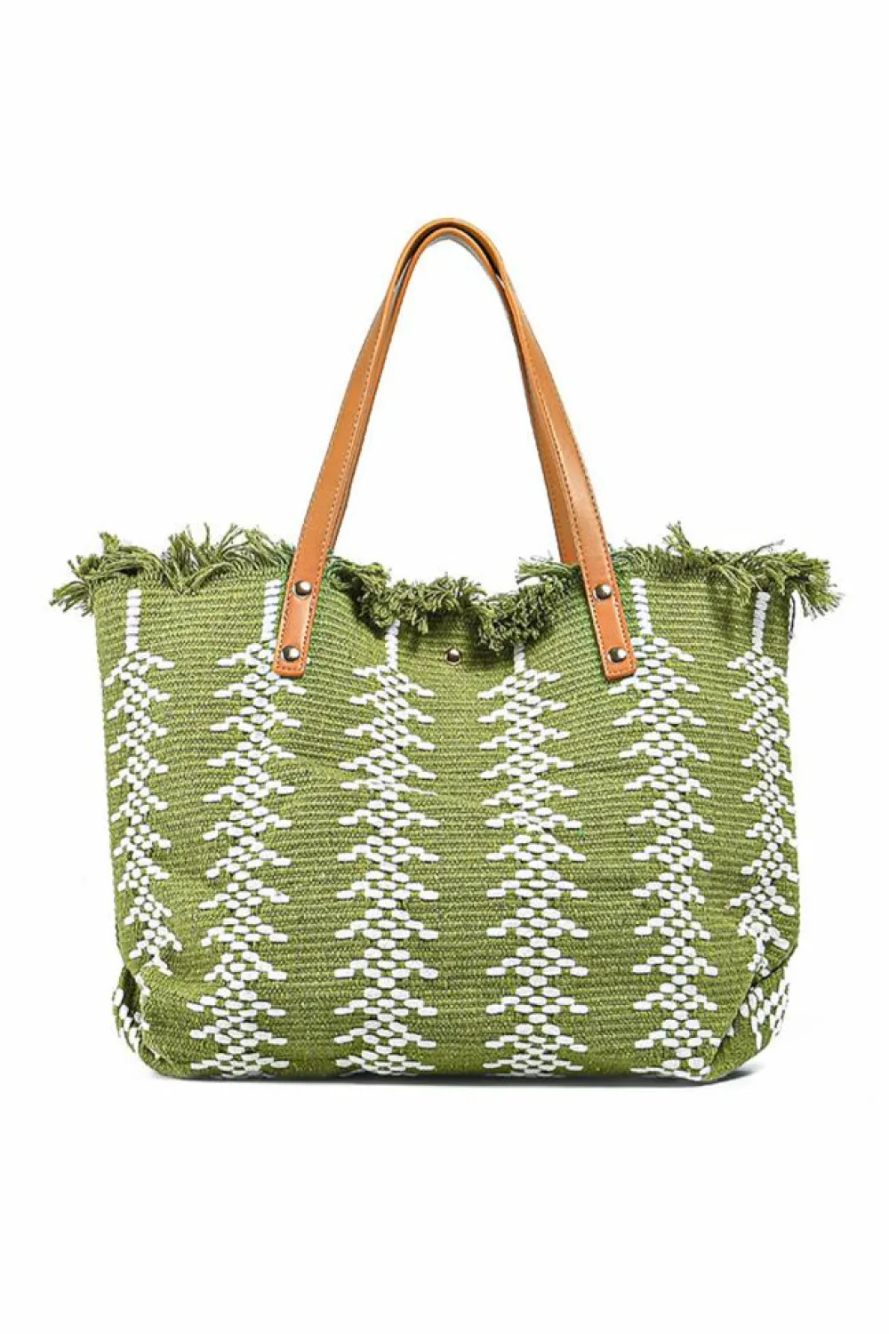 Best Dear-Lover Two Tone Woven Tasseled Trim Large Shoulder Bag Guacamole Green