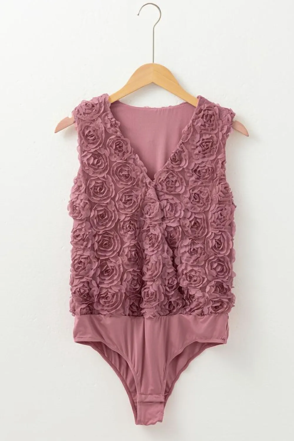 Hot Dear-Lover Floral Textured V Neck Wrapped Sleeveless Bodysuit Heather