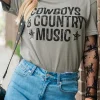 New Dear-Lover High Cowboys & Country Music Graphic Crew Neck T Shirt High-rise