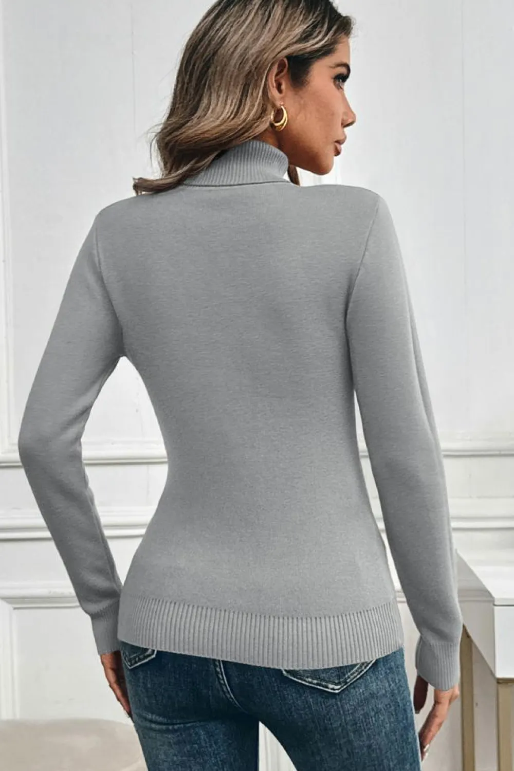 New Dear-Lover High Fleece Lined Turtleneck Thermal Knit Slim Fit Sweater High-rise