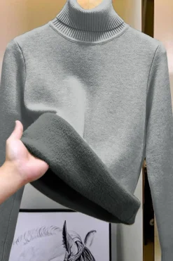 New Dear-Lover High Fleece Lined Turtleneck Thermal Knit Slim Fit Sweater High-rise
