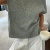New Dear-Lover High Flower Pattern Ribbed Trim Short Sleeve Boxy Sweater High-rise