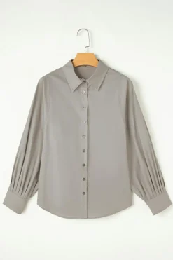 Sale Dear-Lover High Solid Color Balloon Sleeve Side Slits Loose Fit Shirt High-rise