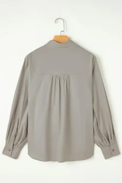 Sale Dear-Lover High Solid Color Balloon Sleeve Side Slits Loose Fit Shirt High-rise
