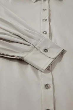 Sale Dear-Lover High Solid Color Balloon Sleeve Side Slits Loose Fit Shirt High-rise