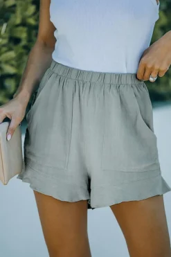 Discount Dear-Lover High Waist Pocketed Ruffle Shorts Green