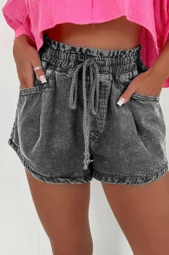Discount Dear-Lover Drawstring High Waist Casual Denim Shorts with Pockets High-rise