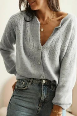 Clearance Dear-Lover Hollow Out Buttoned Knit Cardigan Green