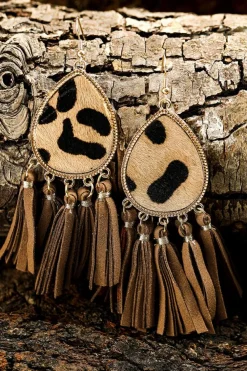 Fashion Dear-Lover Boho Leopard Print Tasseled Hook Earrings honey gold