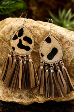 Fashion Dear-Lover Boho Leopard Print Tasseled Hook Earrings honey gold