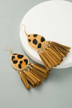 Fashion Dear-Lover Boho Leopard Print Tasseled Hook Earrings honey gold
