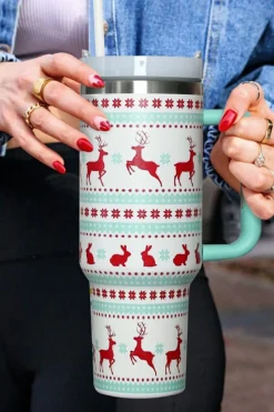 Fashion Dear-Lover Christmas Print Handled Stainless Steel Tumblers 40oz Iceland Blue