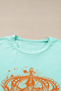 Hot Dear-Lover Crown Graphic Crew Neck T Shirt Iceland Blue