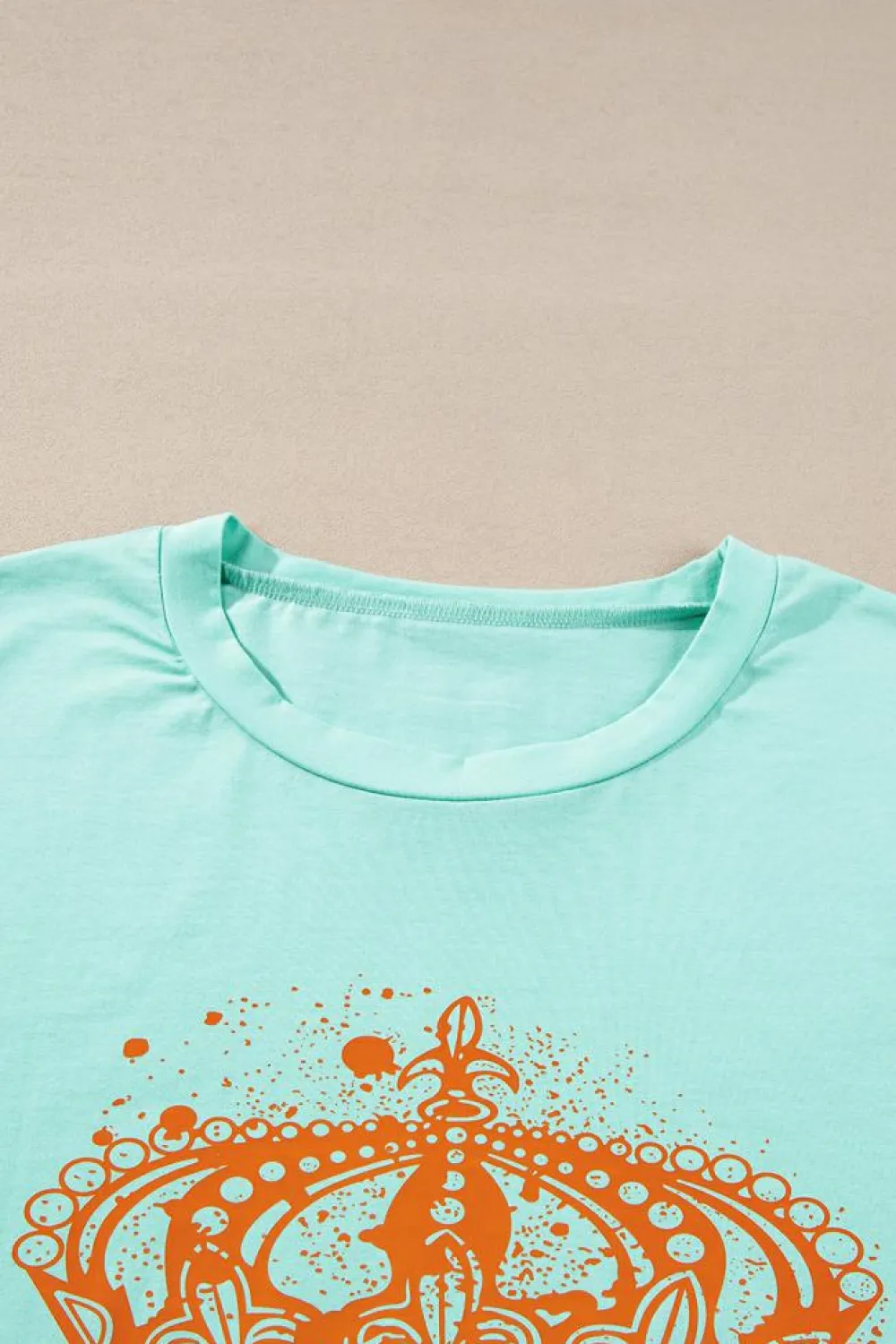 Hot Dear-Lover Crown Graphic Crew Neck T Shirt Iceland Blue