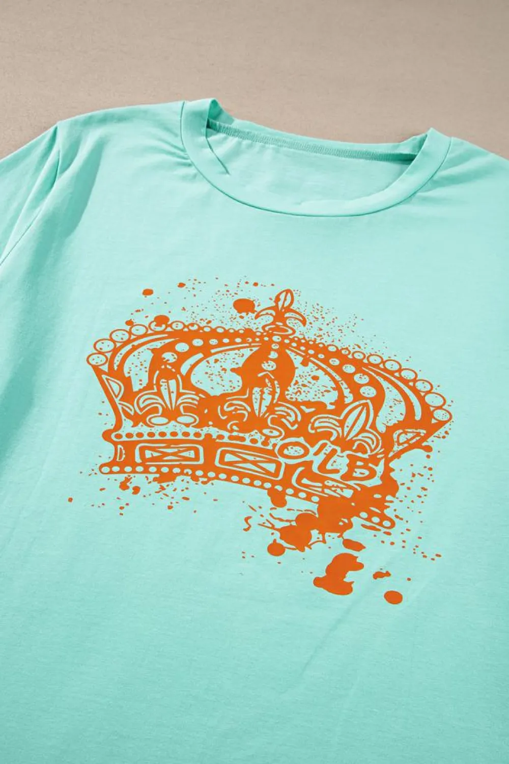 Hot Dear-Lover Crown Graphic Crew Neck T Shirt Iceland Blue